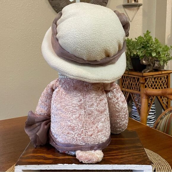 Vintage Chantilly Lane PBC LOVE PLUSH Pink Velvet Stuffed Bear Hat and Necklace - Picture 11 of 16